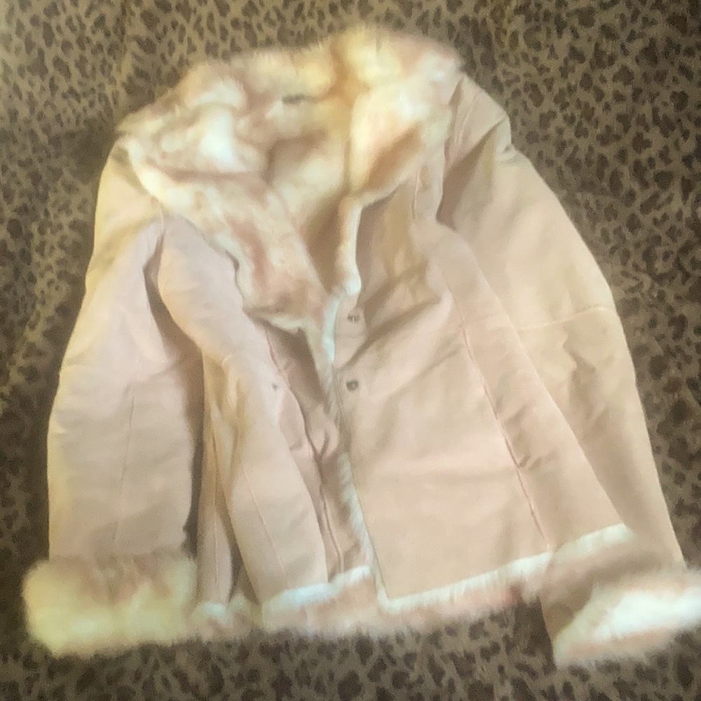 Pink leather faux fur lined coat